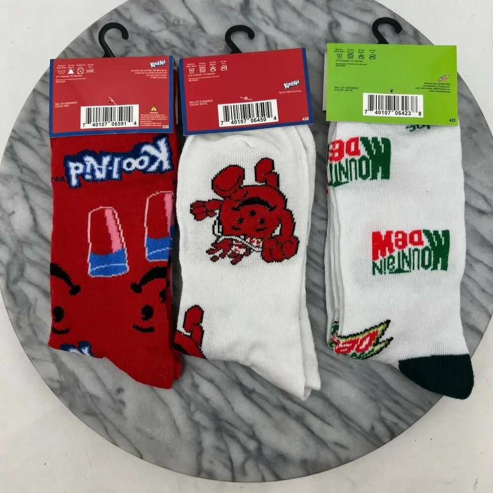 Kool-Aid Mountain Dew Novelty Socks Mens OSFM Crew Fit Mid Calf 3 Pairs